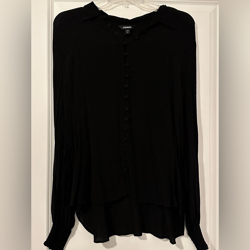 Express L Black Blouse Ruffle Sleeves